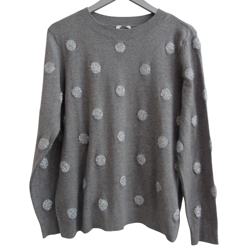 Talbots Sweater Women's XL Gray Metallic Tinsel Dots - Picture 1 of 4